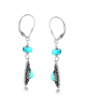 Sterling Silver Kingman Turquoise Pear-Shaped Concha Lever Back Earrings