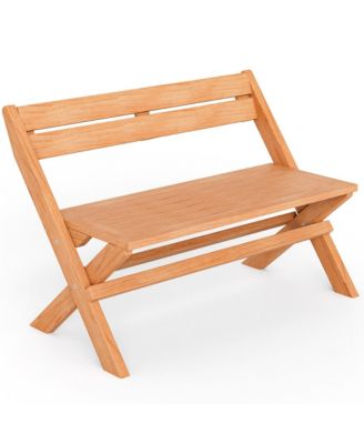 Indonesia Teak Wood Outdoor Bench Folding 2-Person Patio Garden Bench Loveseat