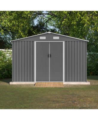 10x8 FT Grey Metal Storage Shed with Lockable Doors