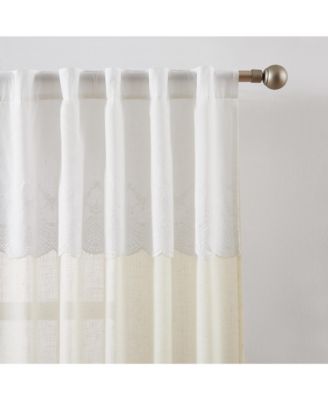 Brigitte Embroidery Eyelet Scalloped Edge Window Curtain Panels Neutral Pair 38x84