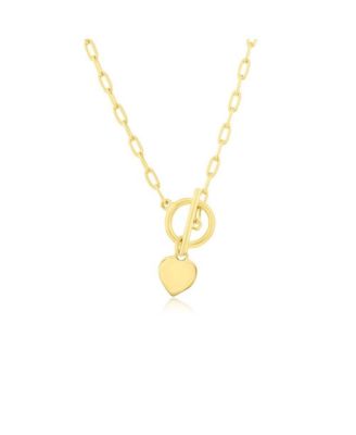 Sterling Silver Heart Charm Paperclip Toggle Necklace