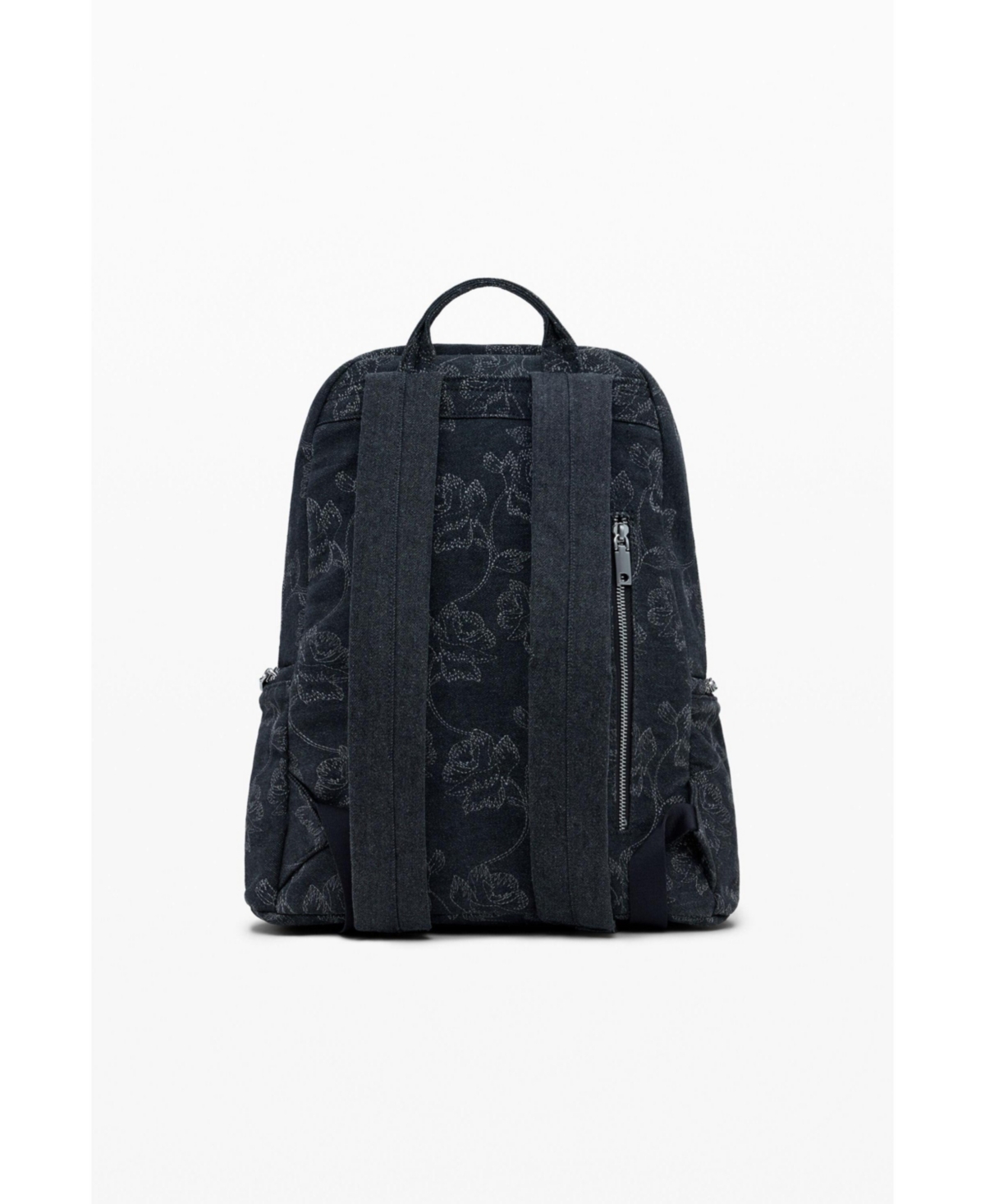 Desigual Large Embroidered Denim Backpack In Black
