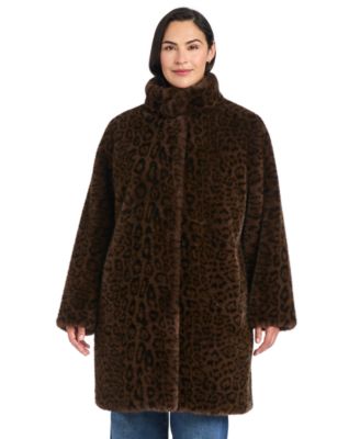 Plus Size Stand-Collar Faux-Fur Coat