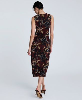 Women's Printed Side-Twist Sleeveless Midi Dress