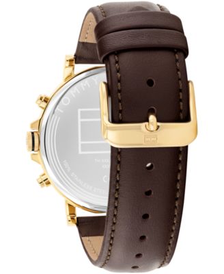 Men's Multifunction Brown Leather Strap Watch, 43mm