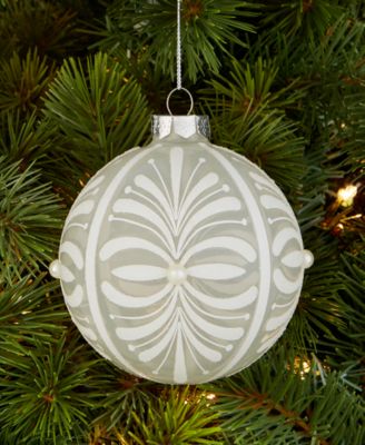 Iced Delight White Glitter Decor Ball Ornament, Macy's Exclusive 