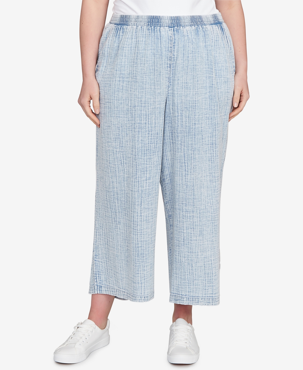 Plus Size Snow Washed Wide Leg Pants - Chambray