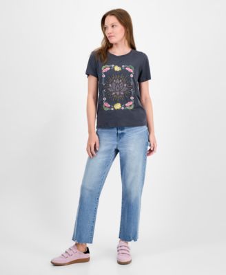 Women's Beaded Lotus Crewneck Cotton T-Shirt 