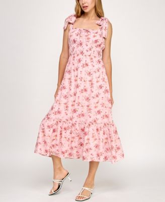 Juniors' Printed Sleeveless Fit & Flare Midi Dress