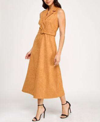 Planet Gold Juniors' Faux-Suede Sleeveless Jacket Midi Dress