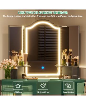 Tri-color Light Corner Vanity Desk with Mirror