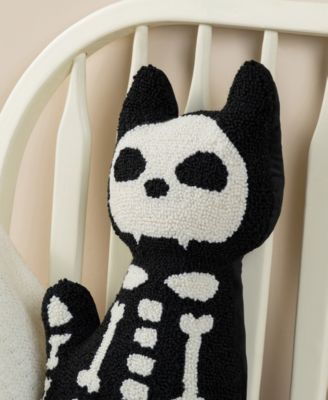 Halloween Hooked Skeleton Cat Shaped Decorative Pillow, 9" x 4"