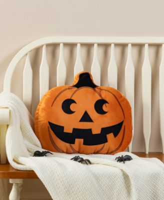 Fall and Halloween Fabric Double Sided Pumpkin Decorative Pillow, 16" x 5"