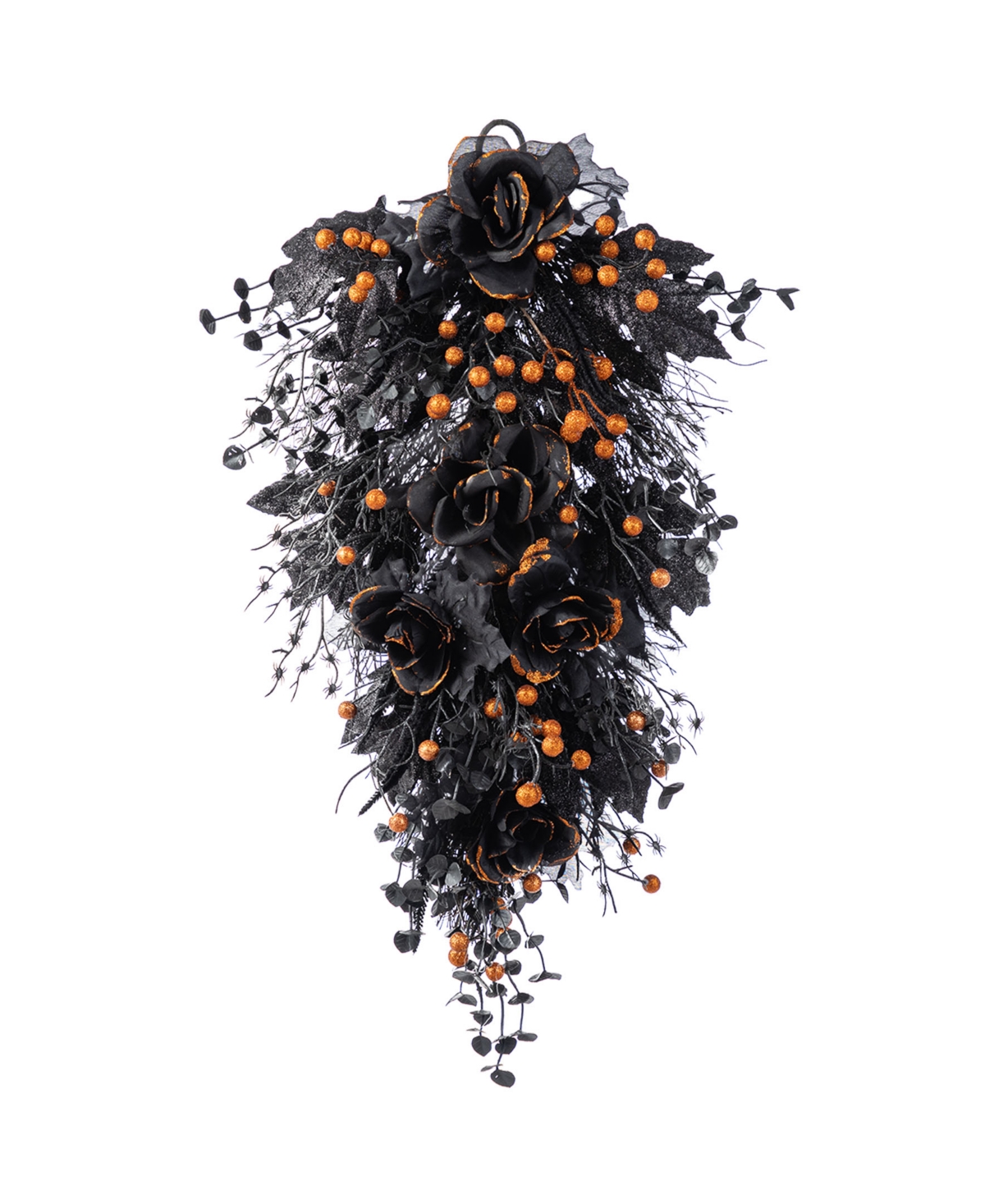28" Halloween Black Rose and Berry Swag Metal Wreath Hanger - Multi