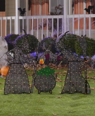 Lighted Halloween Witches with Cauldron Outdoor Decor with Warm White LED Lights, Set of 3