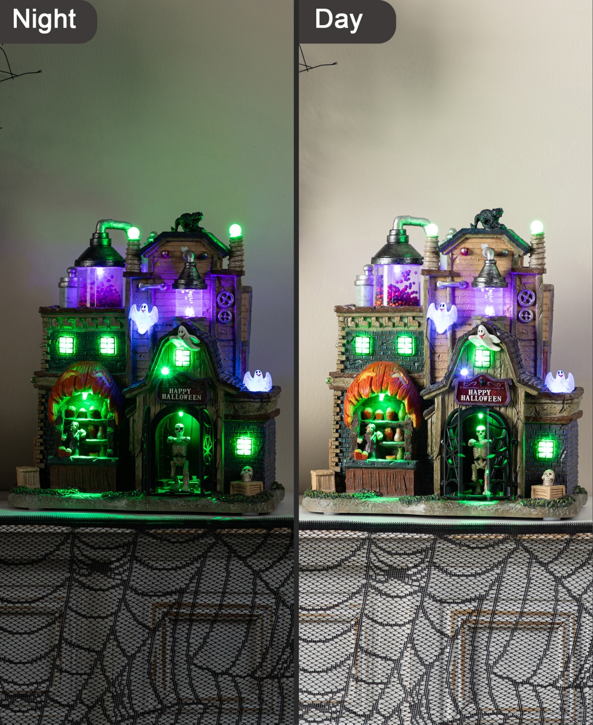 Glitzhome 11" Lighted Resin Halloween Haunted House Village In Multi