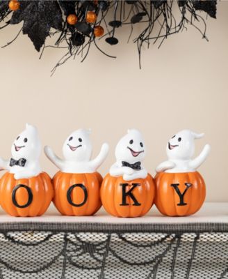 4.5" Halloween Polyresin Spooky Ghost Pumpkin Table Decor