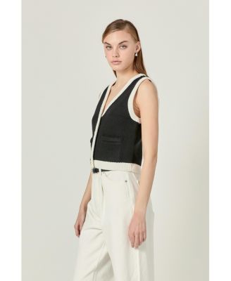 Women's Black and white knit vest