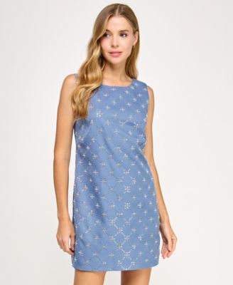 SENI & CADE - Juniors' Embellished Boucl&eacute; Shift Dress