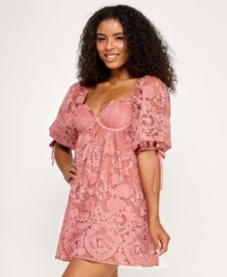 Juniors' Short-Sleeve Lace Dress
