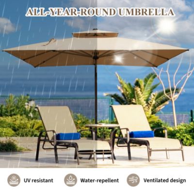 10x10ft Square Cantilever Umbrella with Center Pole 360 Rotation 5 Position Tilt Hydraulic Opening Beige