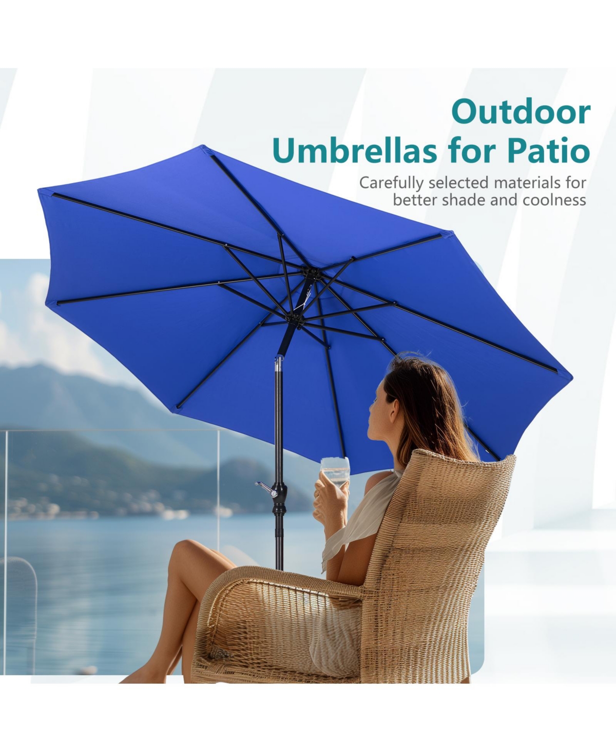 9 foot outdoor patio umbrella with button tilt and crank