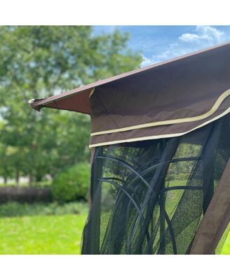 10x10 Ft Patio Double Roof Gazebo Replacement Canopy Top Fabric,Brown