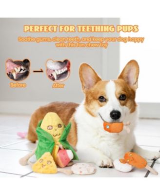 Squeaky Crinkle Corn Dog Toys: Durable Plush Stuffed Yellow Pet Chew Toys for Small Medium Breeds Teething, Cute Interactive, 7 Packs