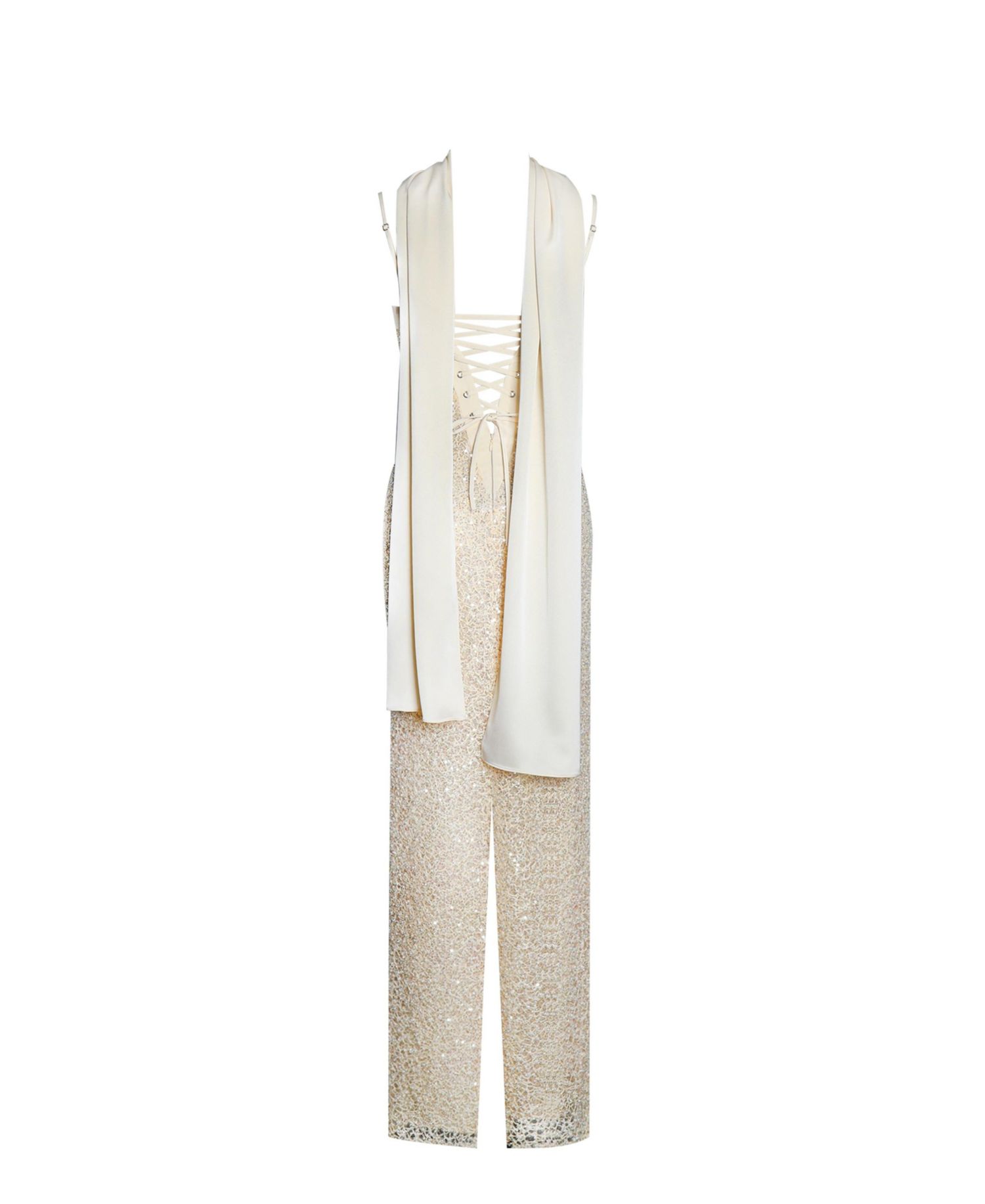 Women's Raizel Gold Beaded Sequin Bodycon Gown with Scarf