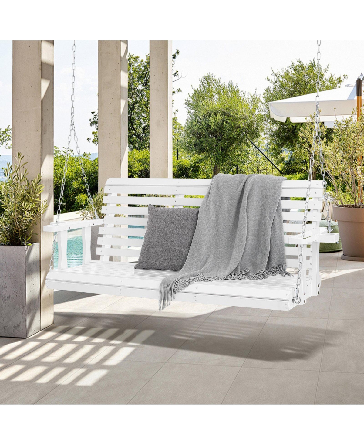 Slickblue Heavy-Duty Wooden Porch Swing with Hanging Chains – Outdoor Bench for Patio, Porch, or Garden
