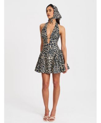 Women's Mackenzie Cheetah Print Halter Linen Mini Dress