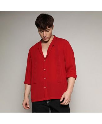 Men's Crimson Red Slash Collar Shirt