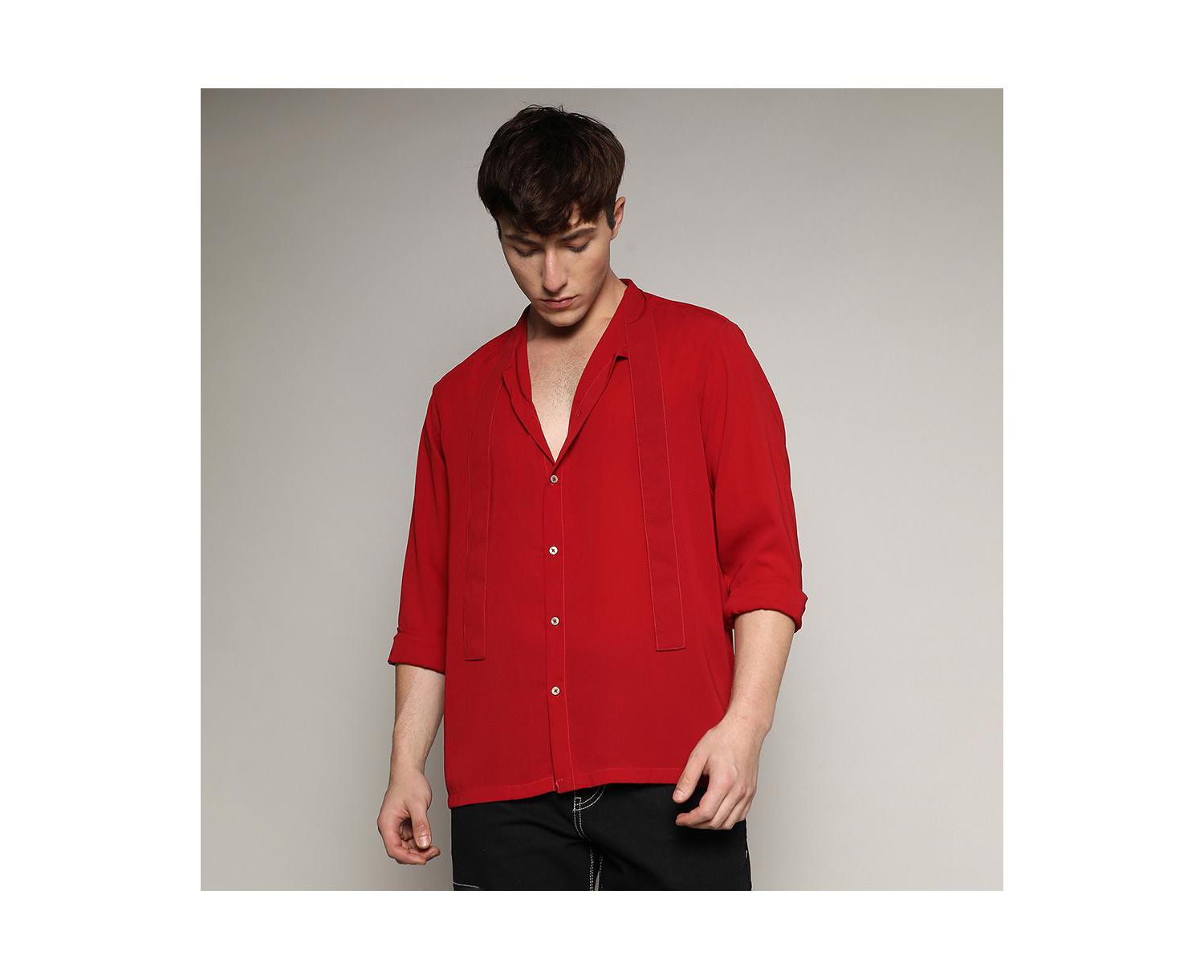 Men's Crimson Red Slash Collar Shirt