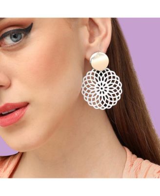 Women's Red Floral Filigree Drop Earrings
