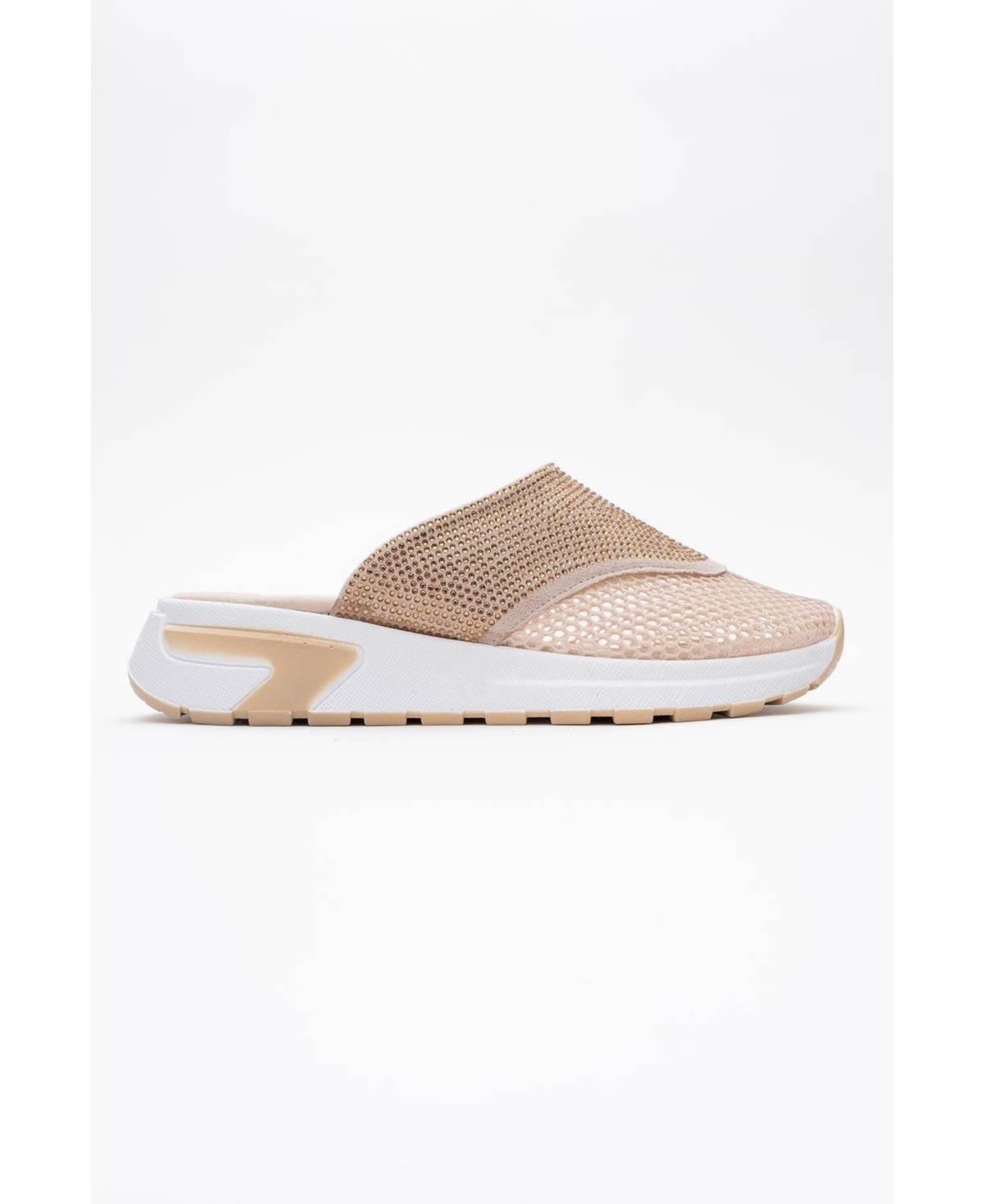 Glea Mesh Rhinestone Mules (Women) - Grey faux leather