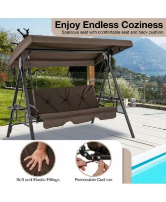 Convertible 3-Seat Patio Porch Swing Chair to Flat Bed with Adjustable Canopy