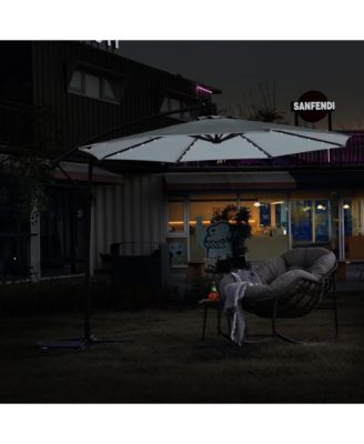 Flynama 10ft Solar LED Offset Hanging Market Patio Umbrella