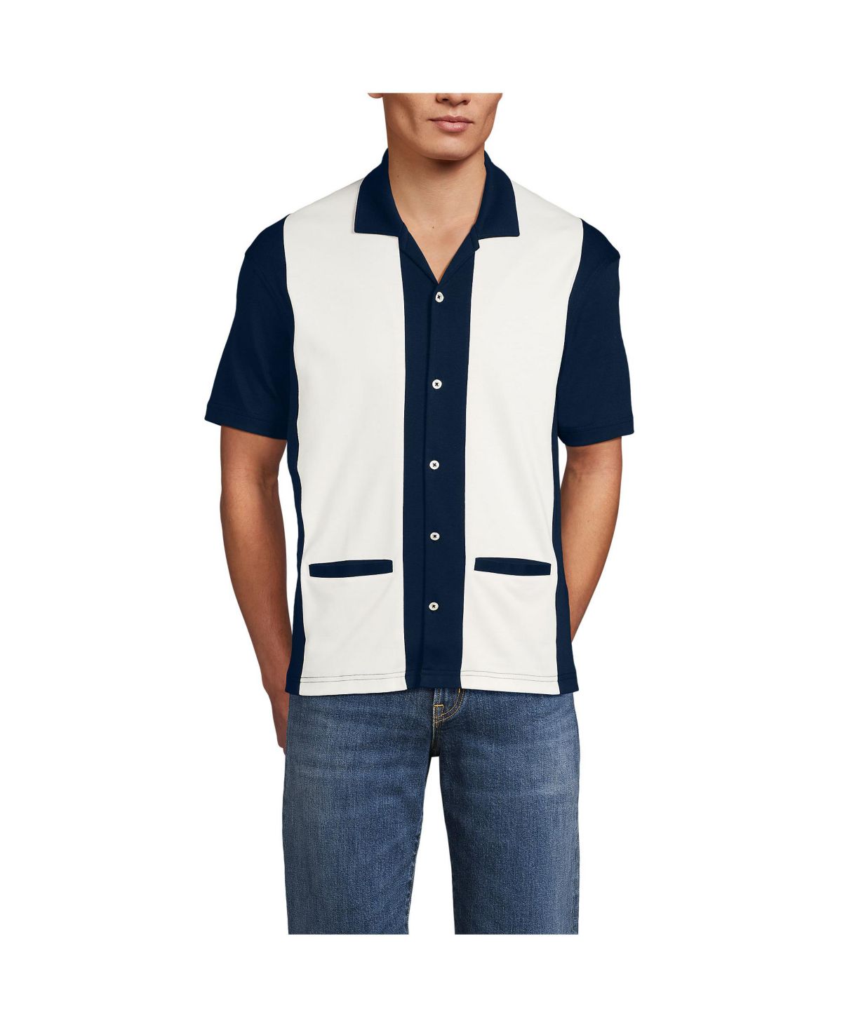 Мужская рубашка с коротким рукавом Supima Retro Camp с воротником-стойкой на пуговицах