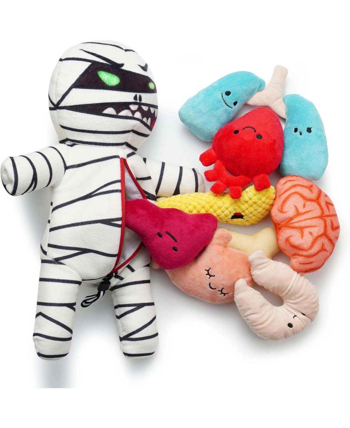 9-in-1 Zombie Plush Squeaky Dog Toy with 8 Organ-Shaped Toys for Small Medium Dogs