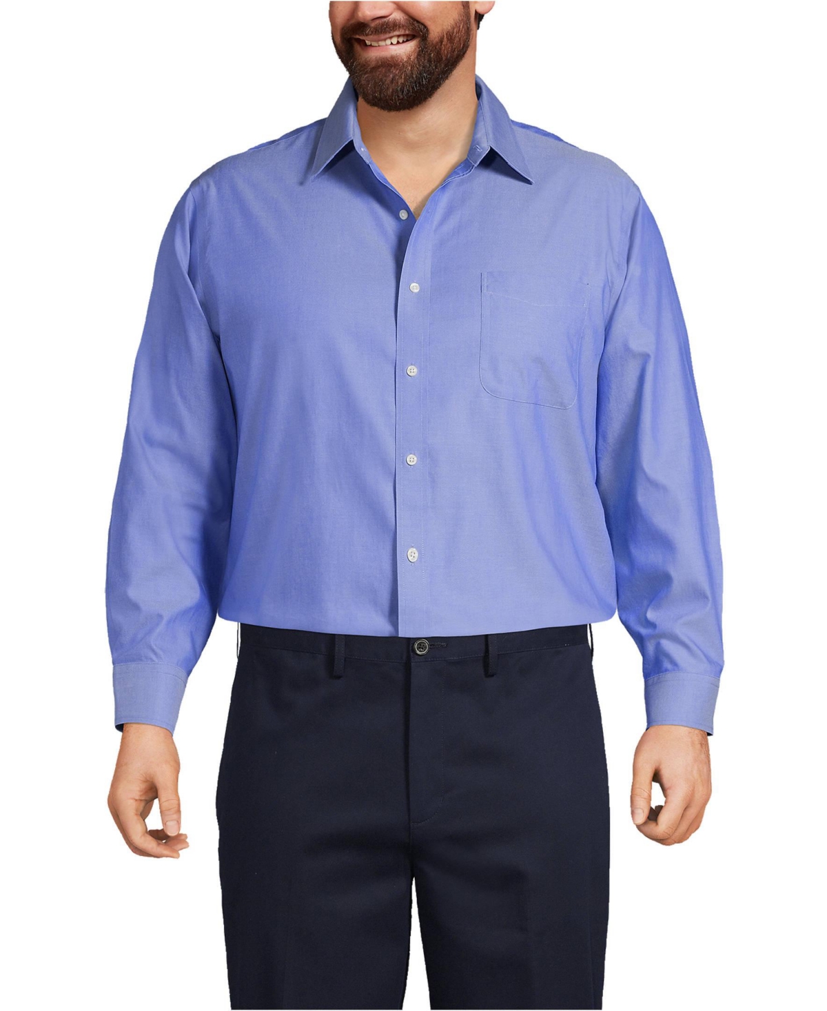 Men's Big and Tall Traditional Fit Solid No Iron Supima Pinpoint Straight Collar Dress Shirt - White