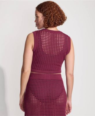 Women's Cotton Viscose Open Knit Sleeveless Scoop Neck Top Cover Up