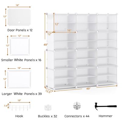 Portable Shoe Rack Organizer 12-Cube 48 Pair Shoe Shelf Storage Cabinet w/Hook