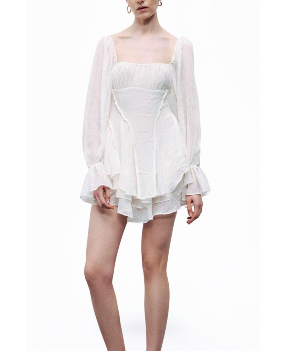 Women's Ruffle Mini Dress - Open white