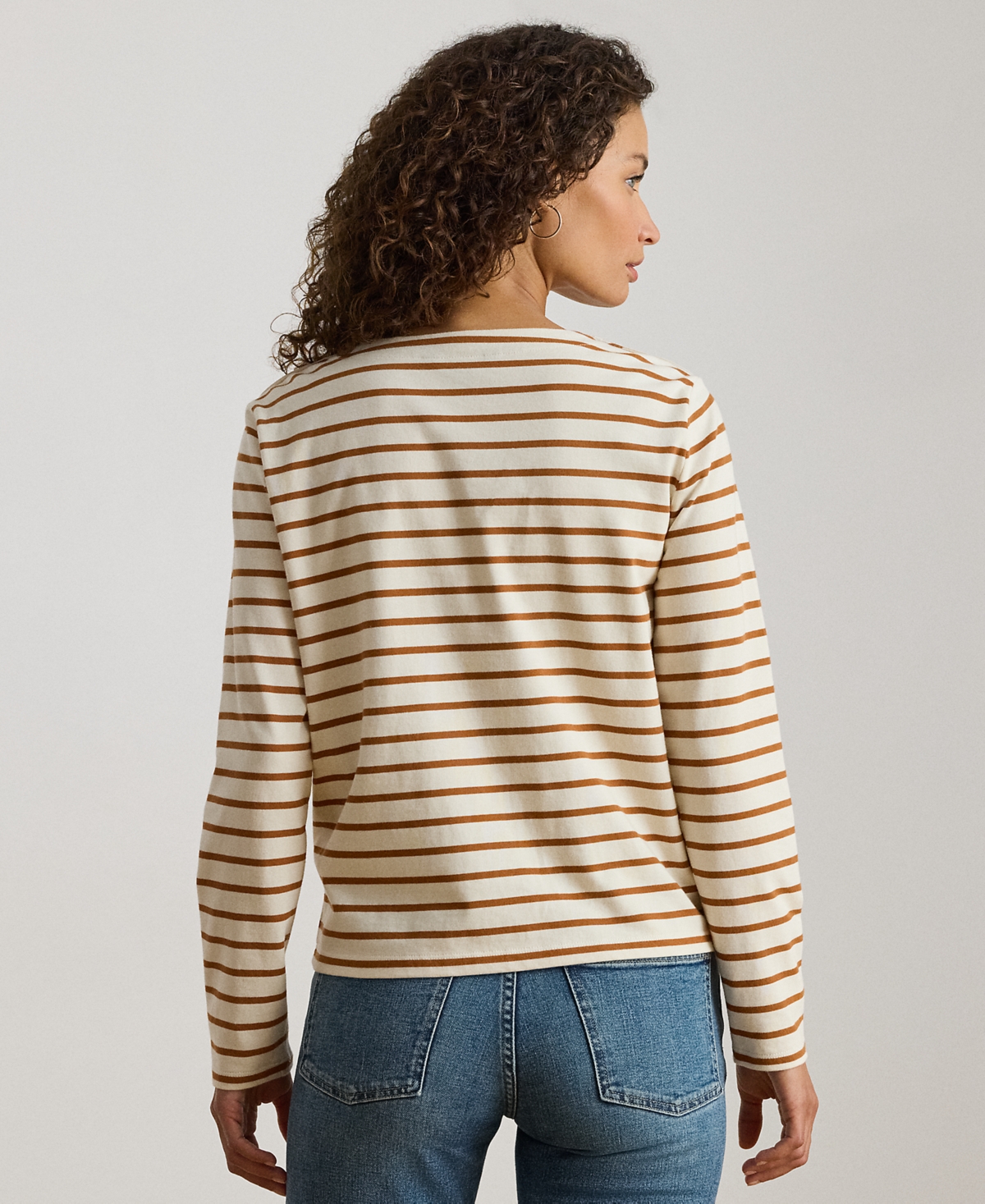 Ralph Lauren Petite Striped Jersey Snap-trim Boatneck Top In Multi