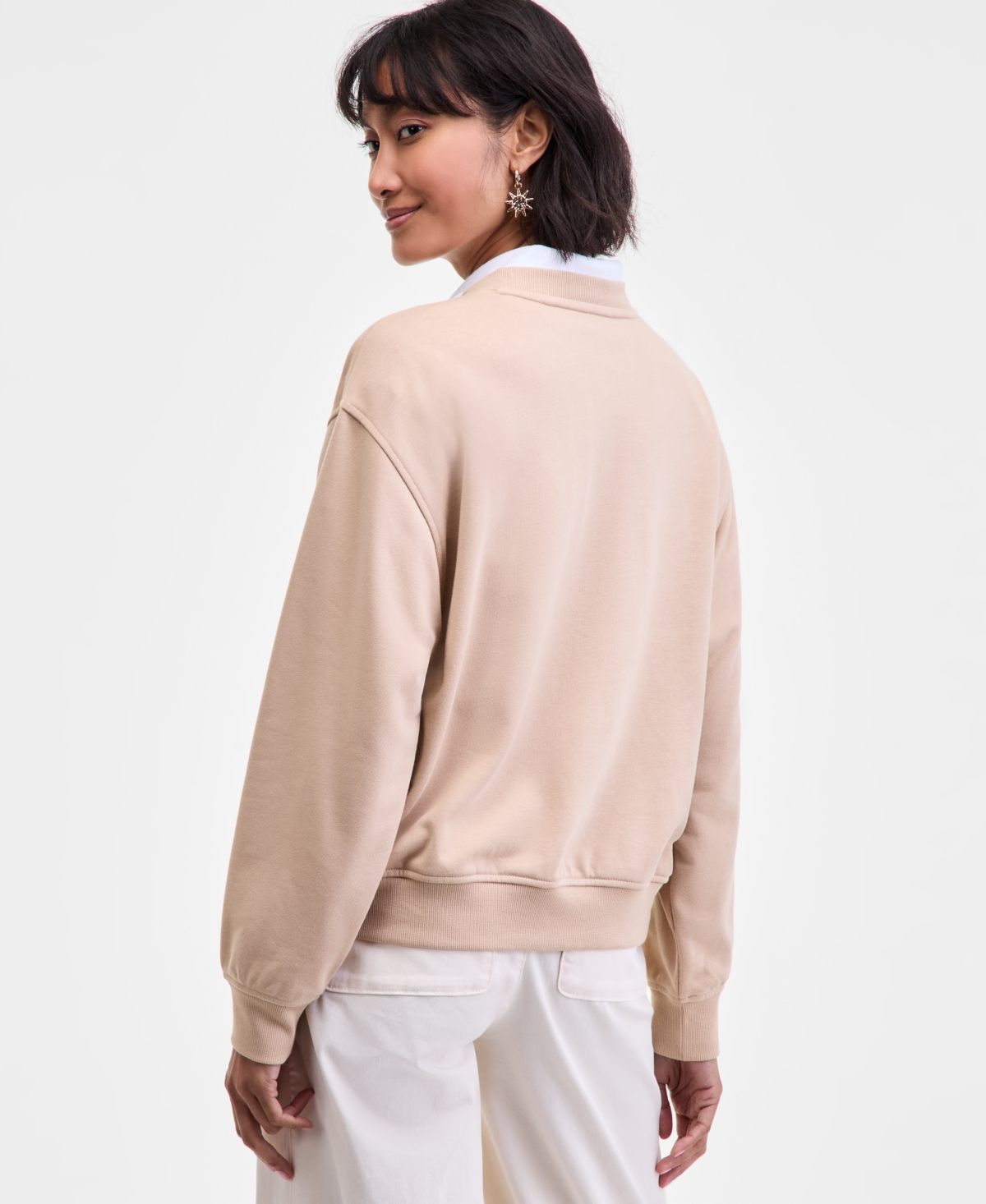 On 34th Women's Chic Varsity Crewneck Sweatshirt, Macy's Exclusive In Neutral