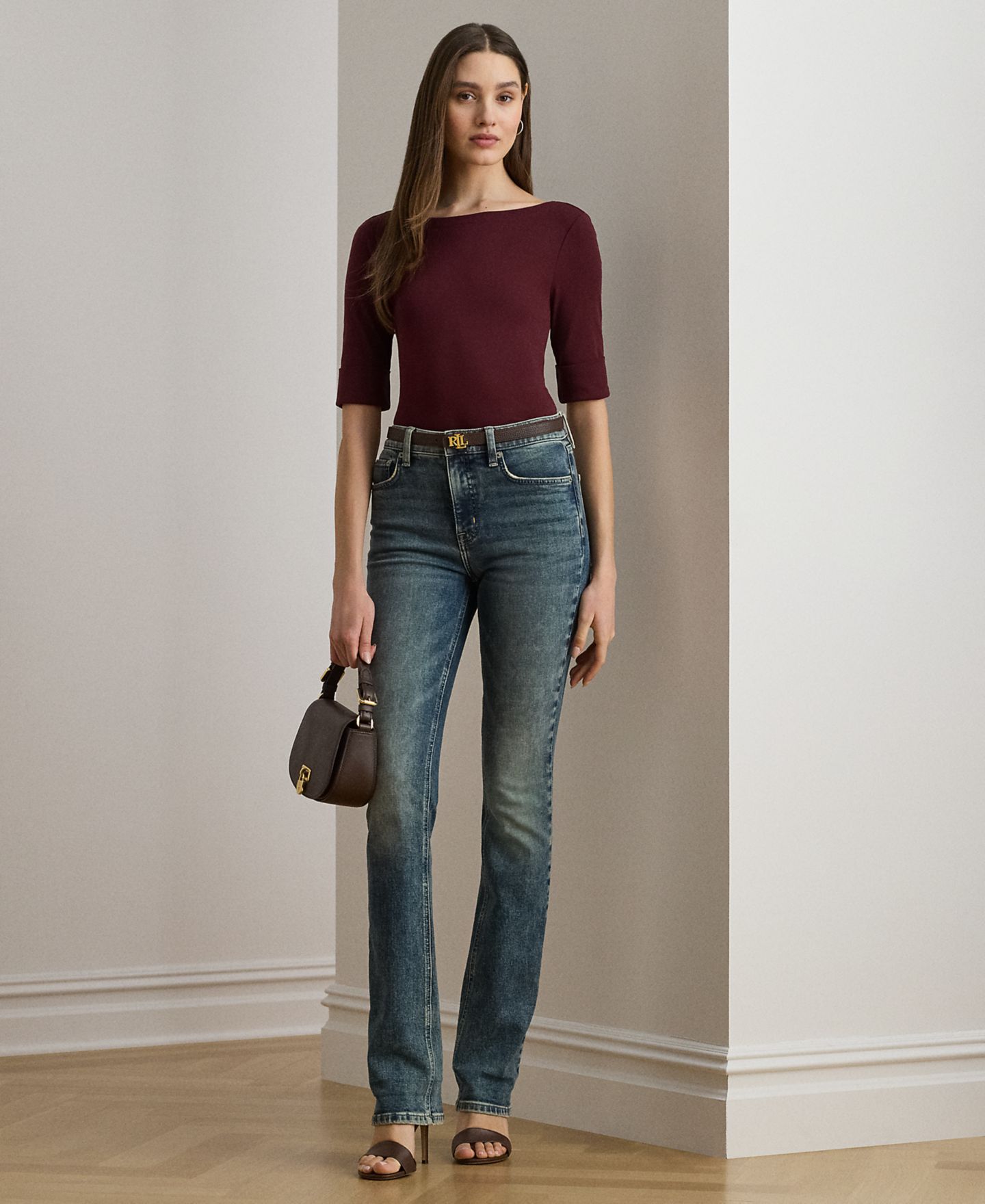 Женская футболка Lauren Ralph Lauren Petite Stretch Cotton Boatneck, цвет: Тёмный гранатовый — фото 3