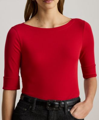 Petite Stretch Cotton Boatneck Tee