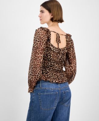 Juniors' Tie-Back Ruffle Blouse