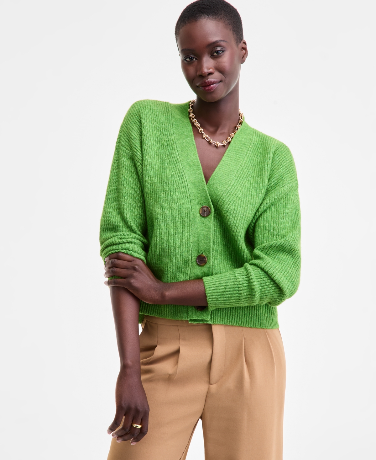 On 34th Women's Three-button Shaker Cardigan, Created For Macy's In Green