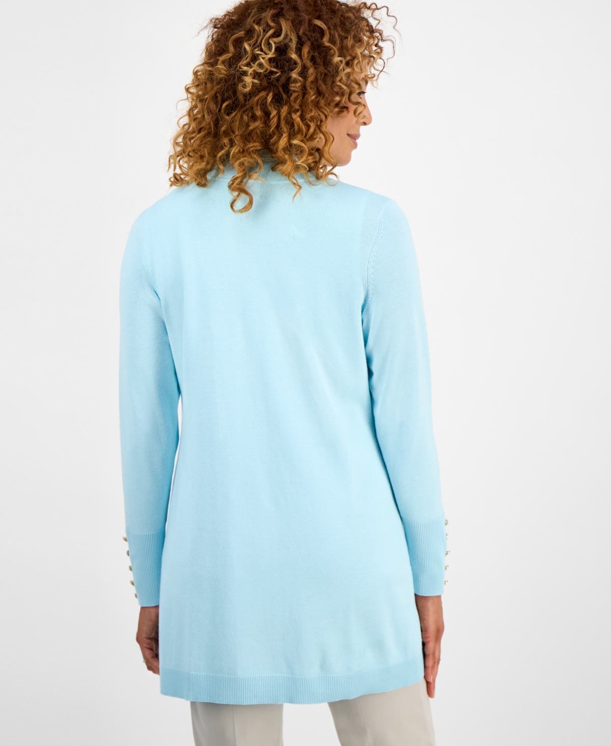 Jm Collection Women's Button-sleeve Flyaway Cardigan Sweater In Blue